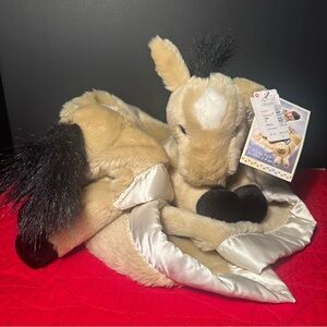 Vintage Crazy Mountain Plush Horse Baby Lovey Blanket - Tan and Black